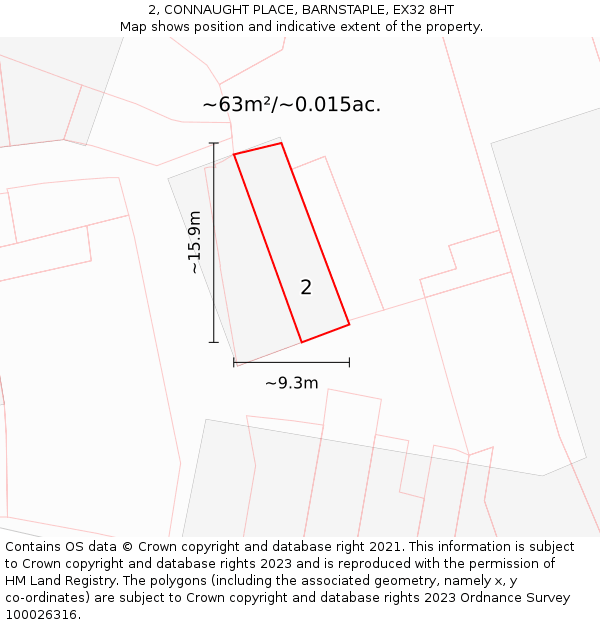 2, CONNAUGHT PLACE, BARNSTAPLE, EX32 8HT: Plot and title map