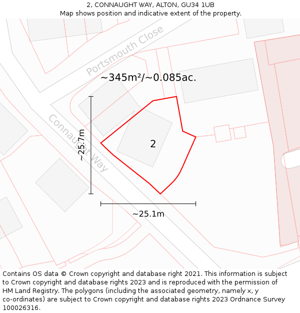 2, CONNAUGHT WAY, ALTON, GU34 1UB: Plot and title map