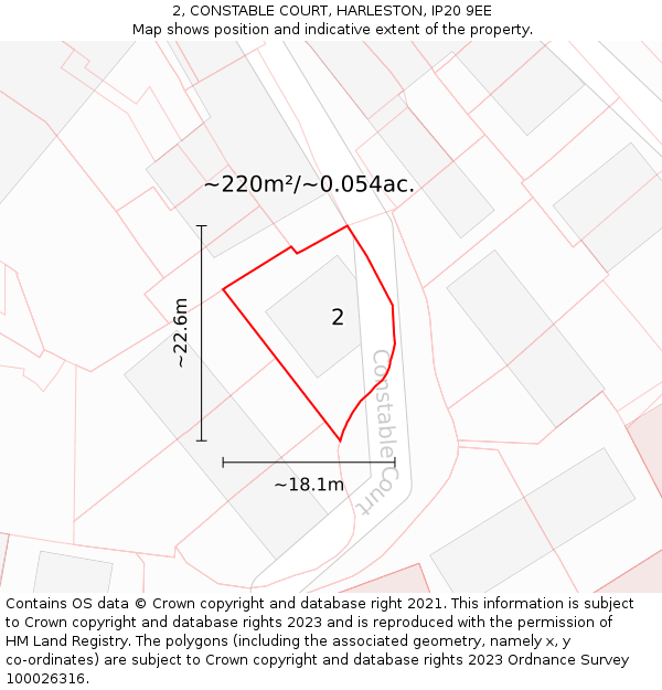 2, CONSTABLE COURT, HARLESTON, IP20 9EE: Plot and title map