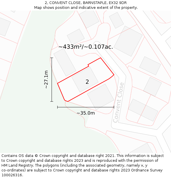 2, CONVENT CLOSE, BARNSTAPLE, EX32 9DR: Plot and title map