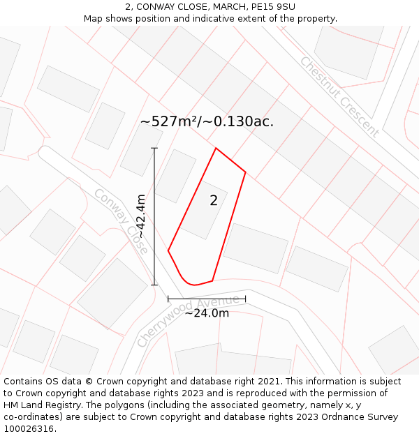 2, CONWAY CLOSE, MARCH, PE15 9SU: Plot and title map