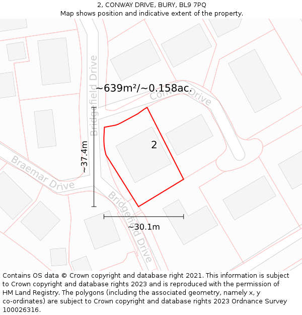 2, CONWAY DRIVE, BURY, BL9 7PQ: Plot and title map