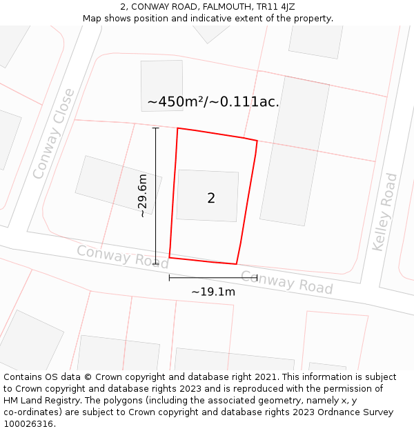 2, CONWAY ROAD, FALMOUTH, TR11 4JZ: Plot and title map