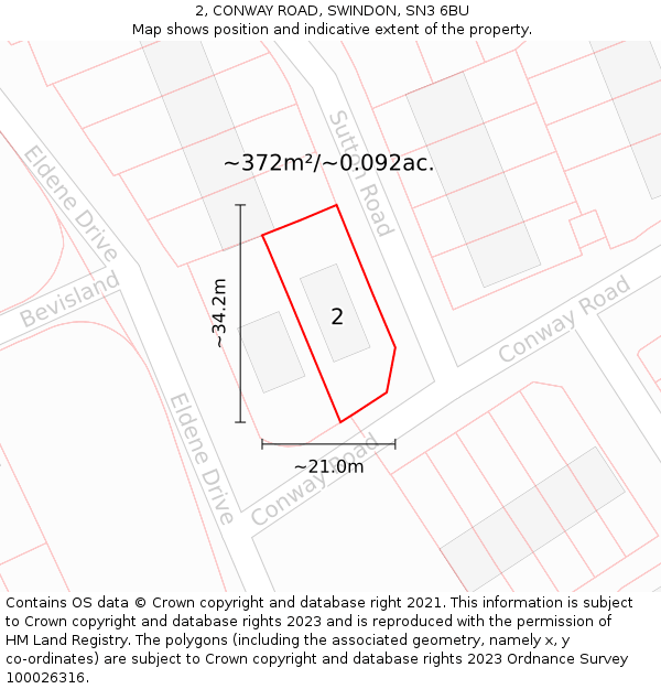 2, CONWAY ROAD, SWINDON, SN3 6BU: Plot and title map