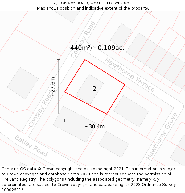 2, CONWAY ROAD, WAKEFIELD, WF2 0AZ: Plot and title map