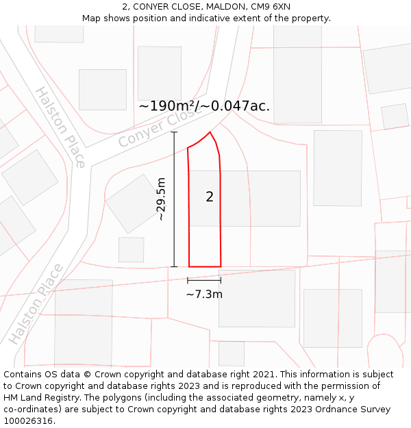 2, CONYER CLOSE, MALDON, CM9 6XN: Plot and title map