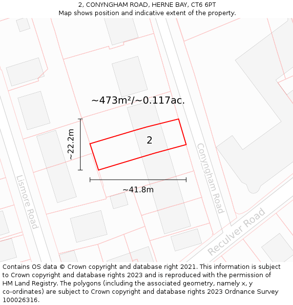 2, CONYNGHAM ROAD, HERNE BAY, CT6 6PT: Plot and title map