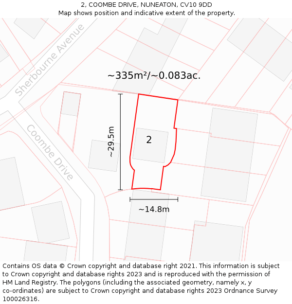 2, COOMBE DRIVE, NUNEATON, CV10 9DD: Plot and title map