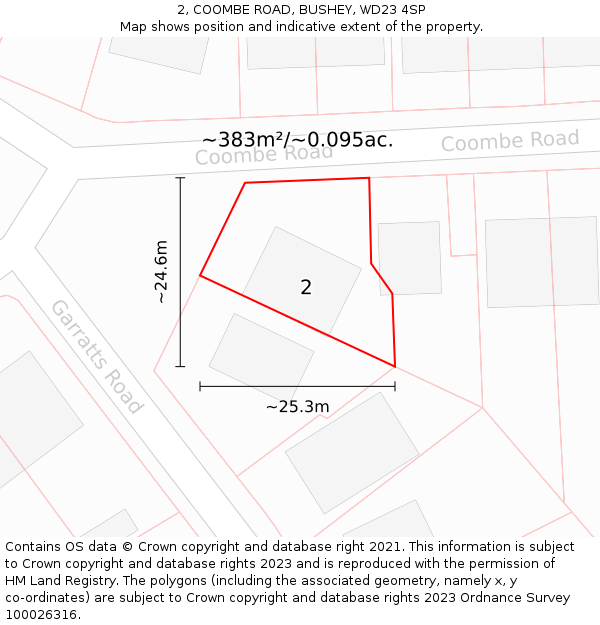 2, COOMBE ROAD, BUSHEY, WD23 4SP: Plot and title map