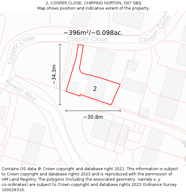 2, COOPER CLOSE, CHIPPING NORTON, OX7 5BQ: Plot and title map