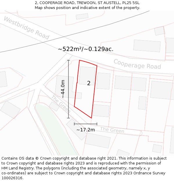 2, COOPERAGE ROAD, TREWOON, ST AUSTELL, PL25 5SL: Plot and title map