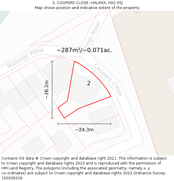 2, COOPERS CLOSE, HALIFAX, HX2 0SJ: Plot and title map