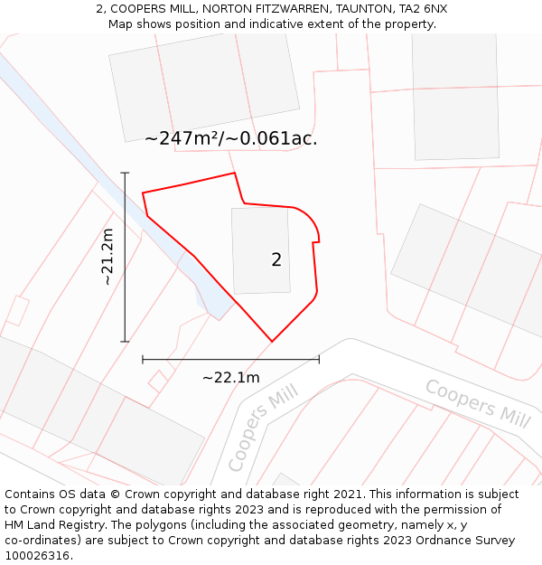 2, COOPERS MILL, NORTON FITZWARREN, TAUNTON, TA2 6NX: Plot and title map