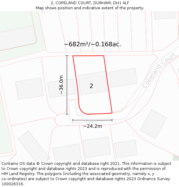 2, COPELAND COURT, DURHAM, DH1 4LF: Plot and title map