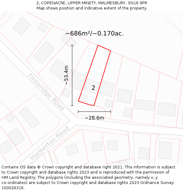 2, COPENACRE, UPPER MINETY, MALMESBURY, SN16 9PR: Plot and title map