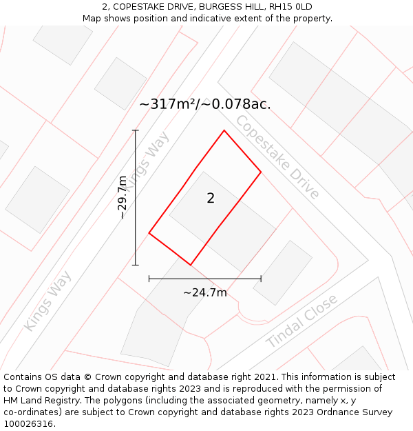 2, COPESTAKE DRIVE, BURGESS HILL, RH15 0LD: Plot and title map