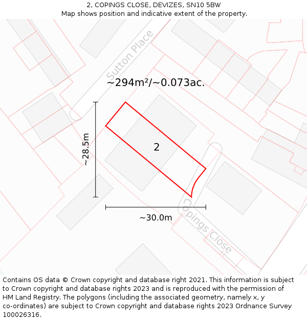 2, COPINGS CLOSE, DEVIZES, SN10 5BW: Plot and title map