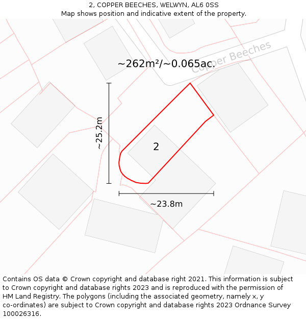 2, COPPER BEECHES, WELWYN, AL6 0SS: Plot and title map