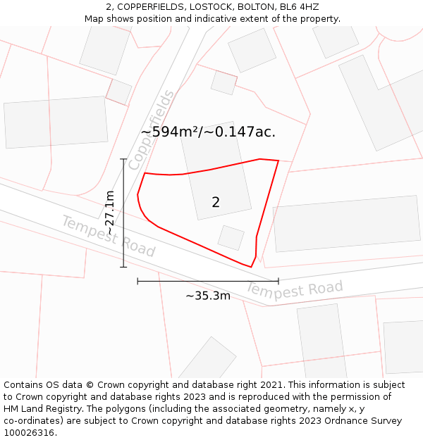 2, COPPERFIELDS, LOSTOCK, BOLTON, BL6 4HZ: Plot and title map