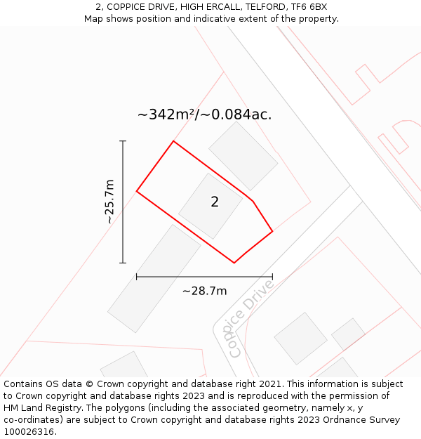 2, COPPICE DRIVE, HIGH ERCALL, TELFORD, TF6 6BX: Plot and title map