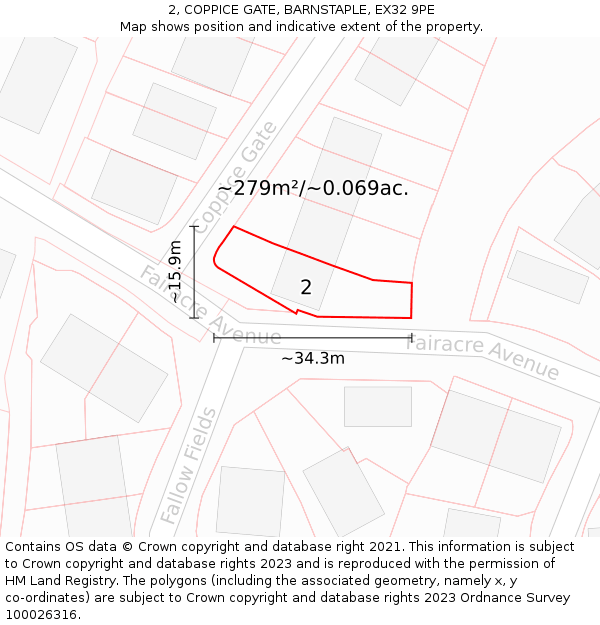 2, COPPICE GATE, BARNSTAPLE, EX32 9PE: Plot and title map