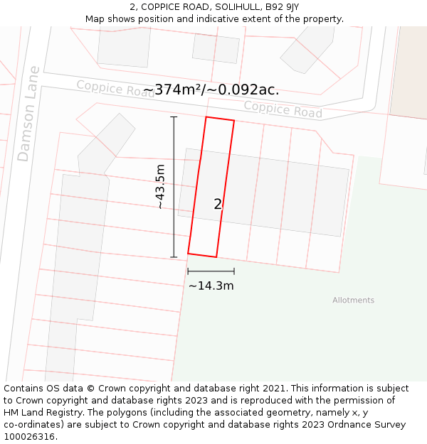 2, COPPICE ROAD, SOLIHULL, B92 9JY: Plot and title map