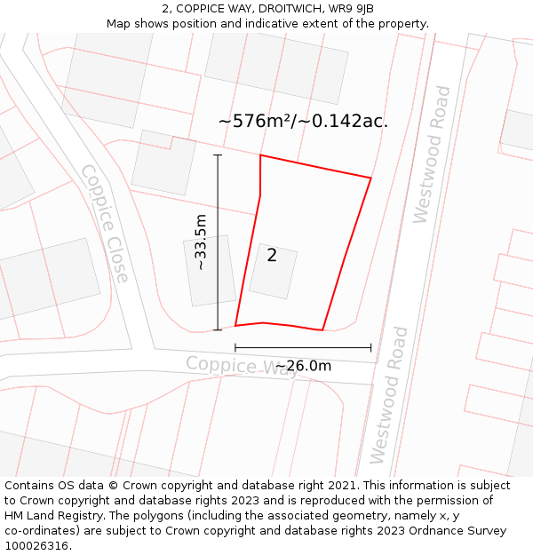 2, COPPICE WAY, DROITWICH, WR9 9JB: Plot and title map