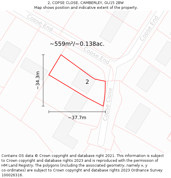 2, COPSE CLOSE, CAMBERLEY, GU15 2BW: Plot and title map