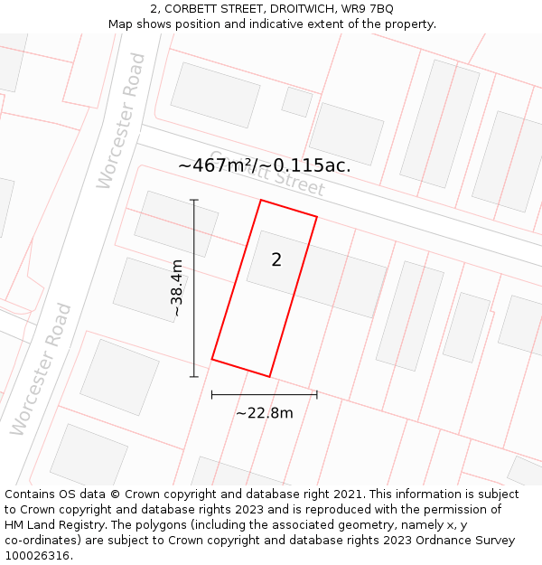 2, CORBETT STREET, DROITWICH, WR9 7BQ: Plot and title map