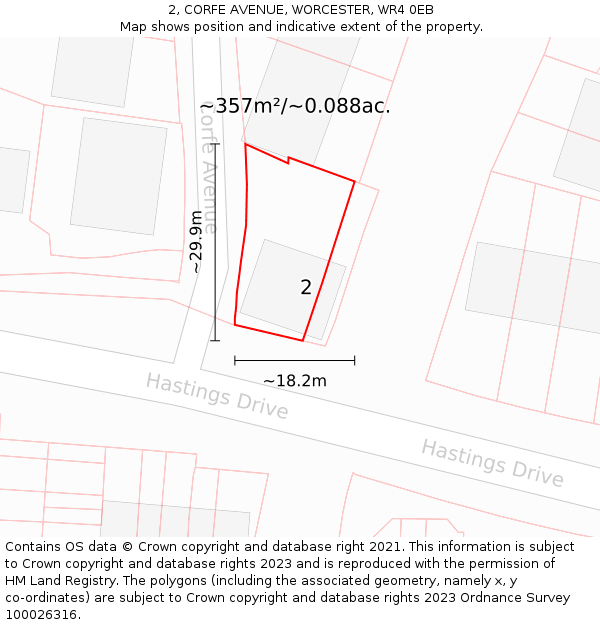 2, CORFE AVENUE, WORCESTER, WR4 0EB: Plot and title map