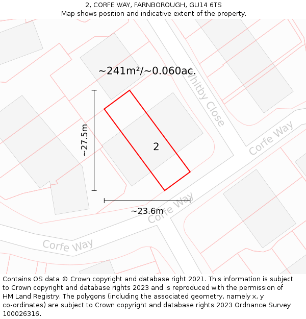 2, CORFE WAY, FARNBOROUGH, GU14 6TS: Plot and title map