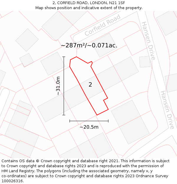 2, CORFIELD ROAD, LONDON, N21 1SF: Plot and title map