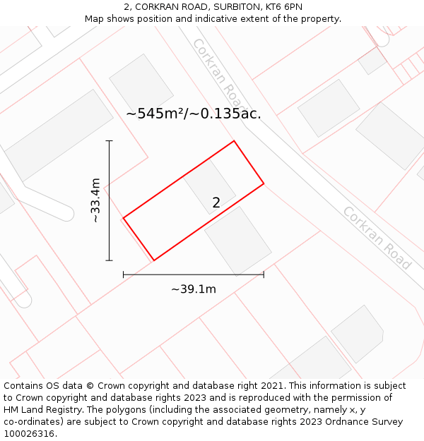 2, CORKRAN ROAD, SURBITON, KT6 6PN: Plot and title map