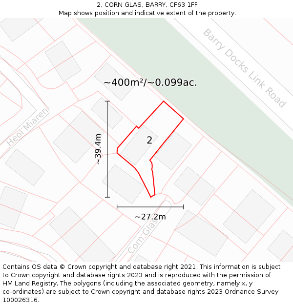 2, CORN GLAS, BARRY, CF63 1FF: Plot and title map