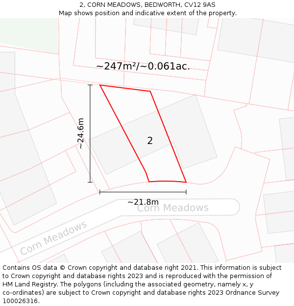 2, CORN MEADOWS, BEDWORTH, CV12 9AS: Plot and title map
