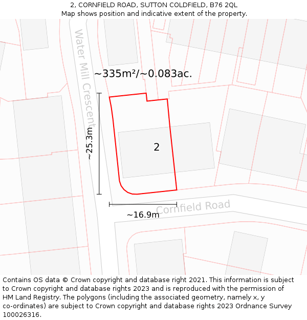 2, CORNFIELD ROAD, SUTTON COLDFIELD, B76 2QL: Plot and title map