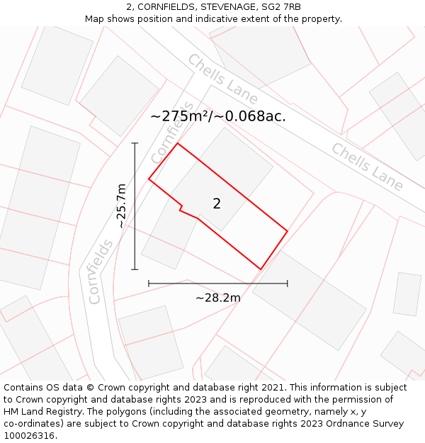 2, CORNFIELDS, STEVENAGE, SG2 7RB: Plot and title map