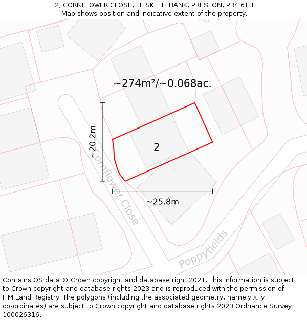 2, CORNFLOWER CLOSE, HESKETH BANK, PRESTON, PR4 6TH: Plot and title map