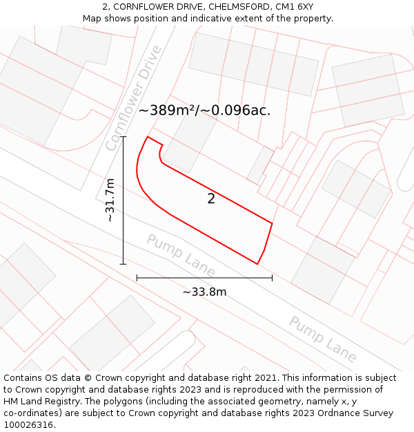 2, CORNFLOWER DRIVE, CHELMSFORD, CM1 6XY: Plot and title map