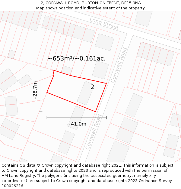 2, CORNWALL ROAD, BURTON-ON-TRENT, DE15 9NA: Plot and title map