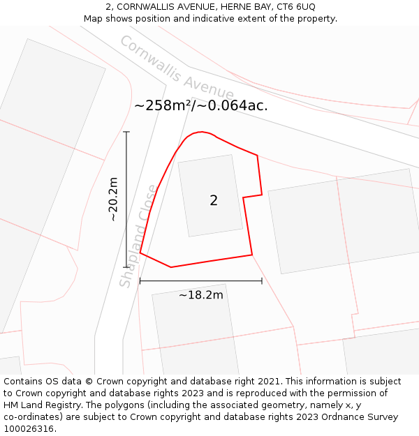 2, CORNWALLIS AVENUE, HERNE BAY, CT6 6UQ: Plot and title map