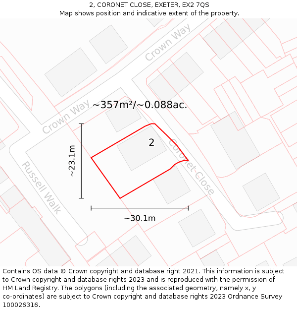 2, CORONET CLOSE, EXETER, EX2 7QS: Plot and title map