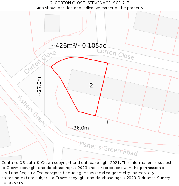 2, CORTON CLOSE, STEVENAGE, SG1 2LB: Plot and title map