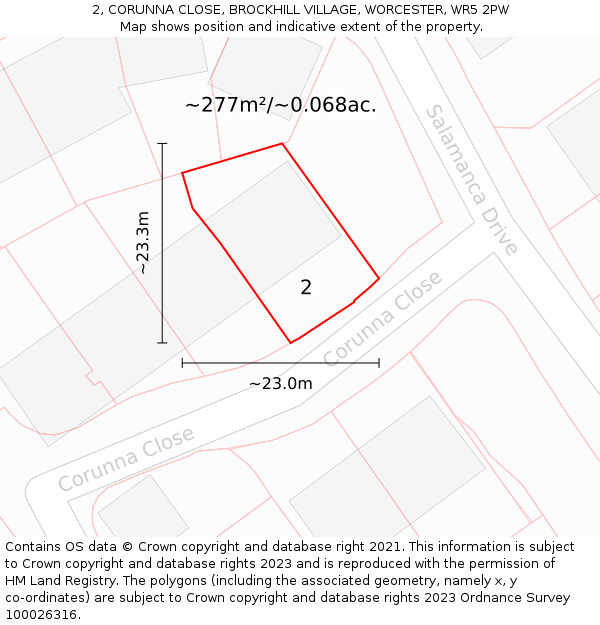 2, CORUNNA CLOSE, BROCKHILL VILLAGE, WORCESTER, WR5 2PW: Plot and title map