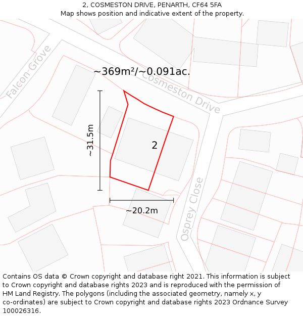 2, COSMESTON DRIVE, PENARTH, CF64 5FA: Plot and title map