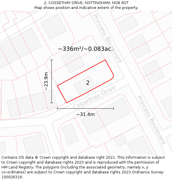 2, COSSETHAY DRIVE, NOTTINGHAM, NG8 6DT: Plot and title map