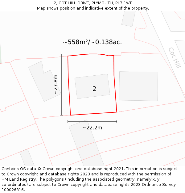 2, COT HILL DRIVE, PLYMOUTH, PL7 1WT: Plot and title map