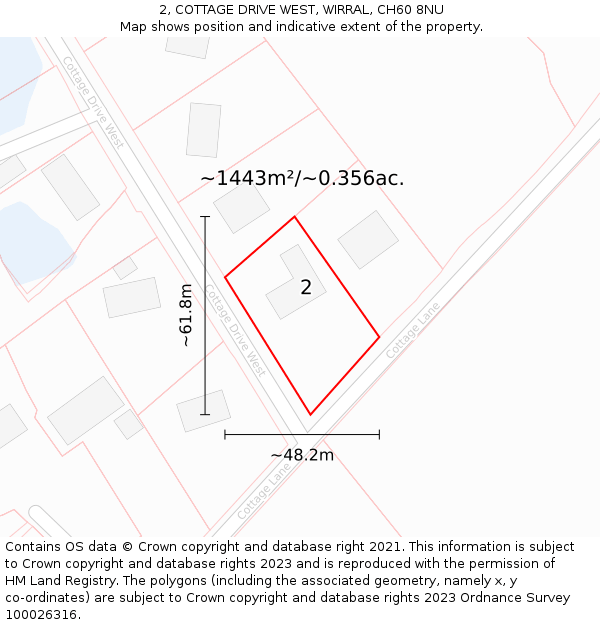 2, COTTAGE DRIVE WEST, WIRRAL, CH60 8NU: Plot and title map