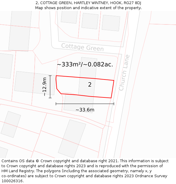 2, COTTAGE GREEN, HARTLEY WINTNEY, HOOK, RG27 8DJ: Plot and title map