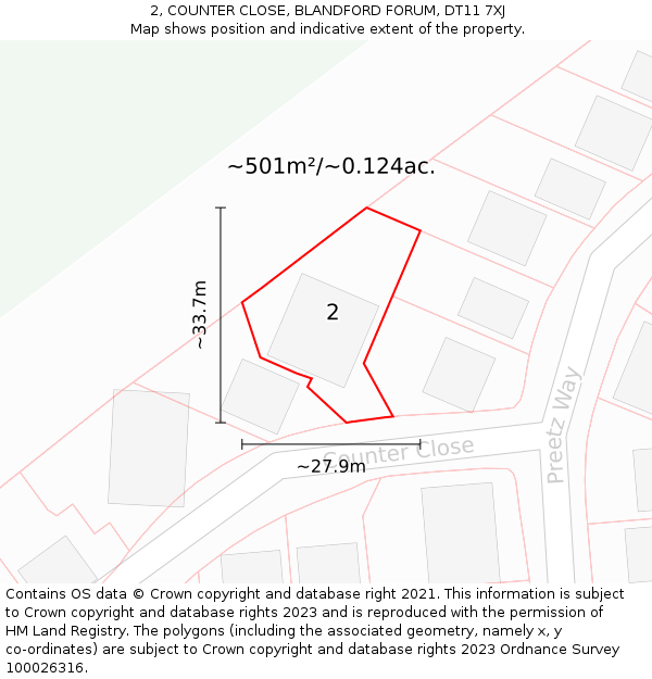 2, COUNTER CLOSE, BLANDFORD FORUM, DT11 7XJ: Plot and title map